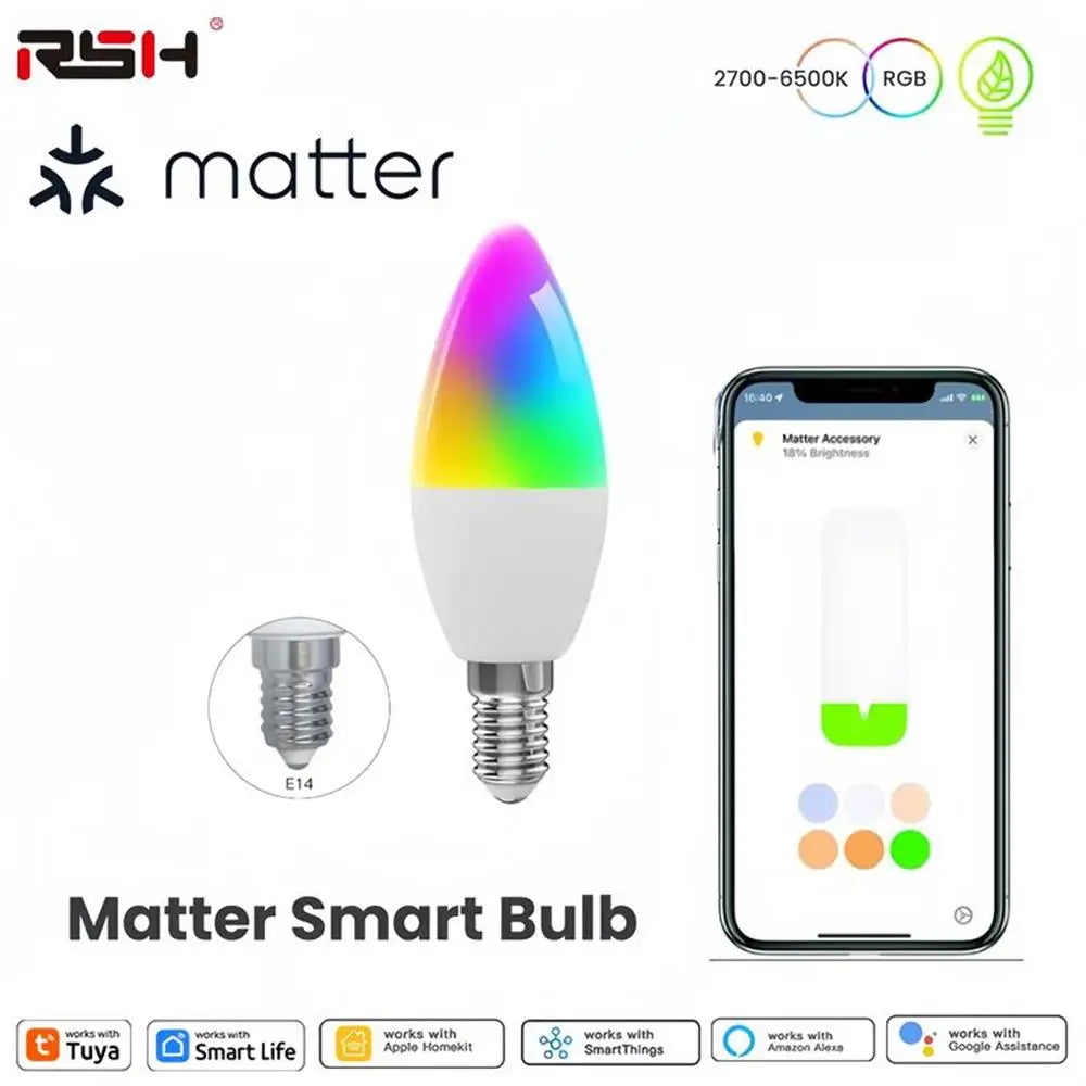 Ampolleta WiFi Tuya Smart 16 Millones RGB Colores E14 Voice Control Homekit Alexa Google Home