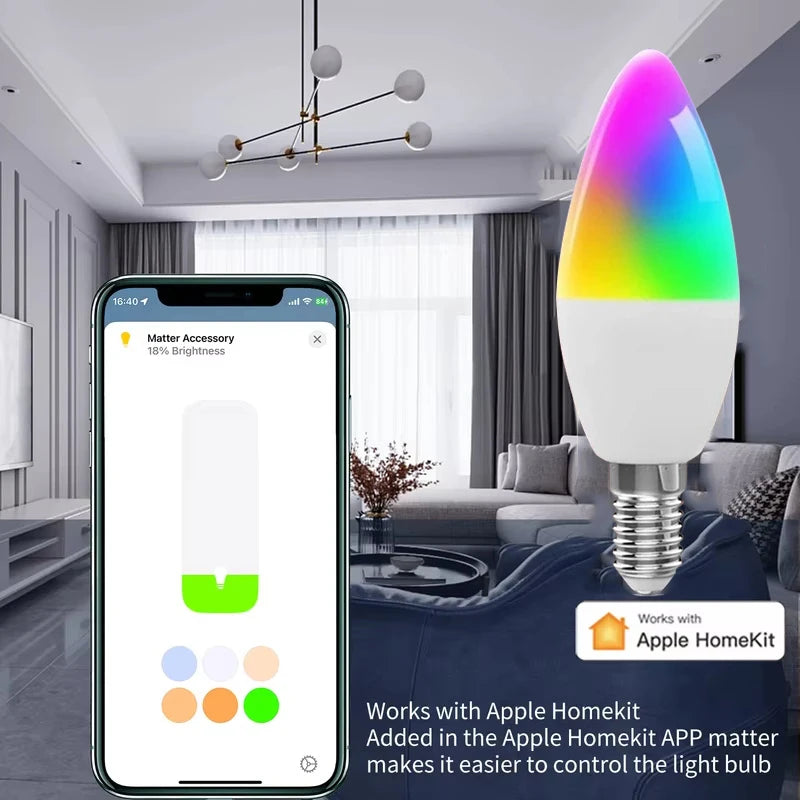 Ampolleta WiFi Tuya Smart 16 Millones RGB Colores E14 Voice Control Homekit Alexa Google Home