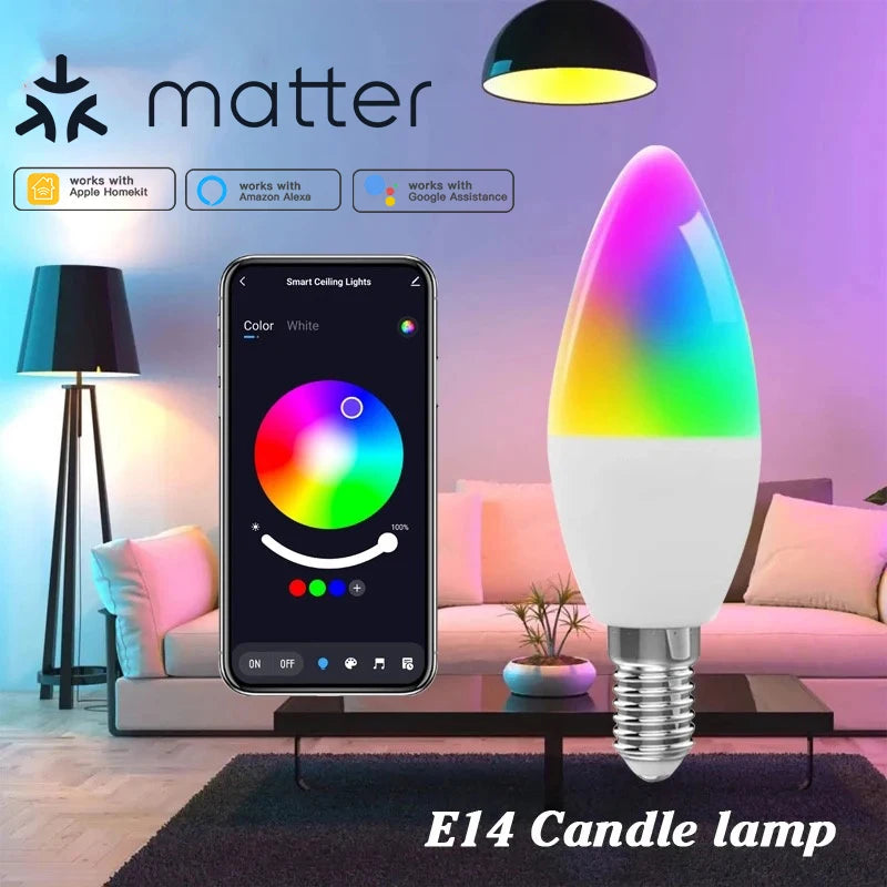 Ampolleta WiFi Tuya Smart 16 Millones RGB Colores E14 Voice Control Homekit Alexa Google Home