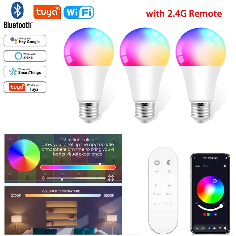 Ampolleta WiFi Smart E27 LED  RGB  15W Smart Life APP Voice Remote Control With Alexa Google Home