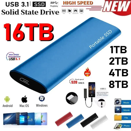 Disco Duro externo alta velocidad  SSD 1TB External Solid State Drive USB 3.1 Type-C Interface Hard Drive Mass Storage Disk for Laptop/Mac/Phone