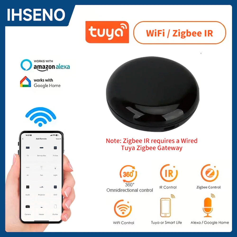 IR  Control Remoto Tuya WiFi/Zigbee  Smart Life APP Reemplaza TV DVD AUD AC con  Alexa Google Home necesita Zigbee Wire Hub