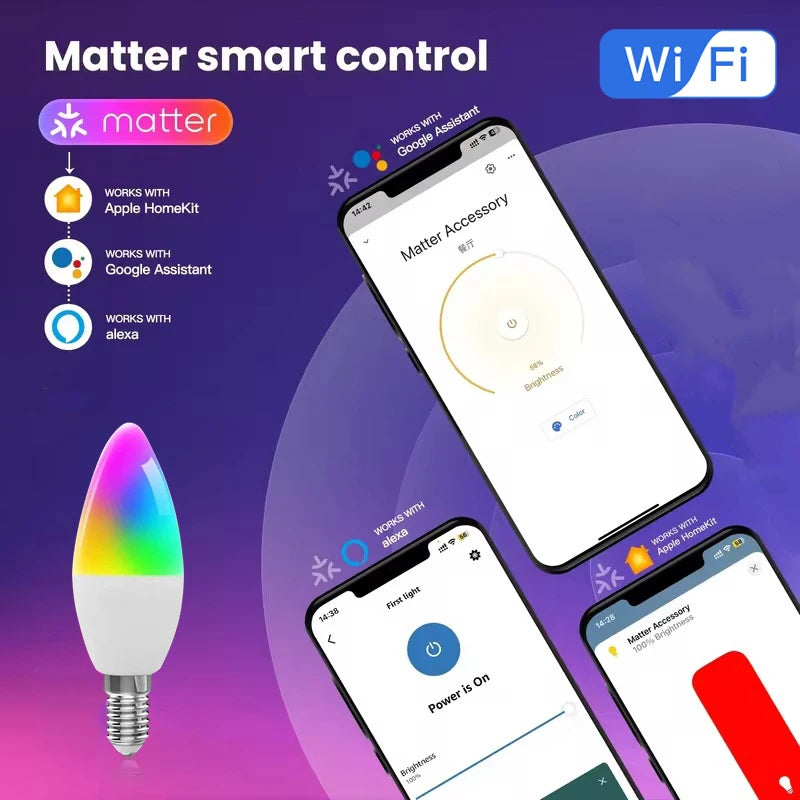 Ampolleta WiFi Tuya Smart 16 Millones RGB Colores E14 Voice Control Homekit Alexa Google Home